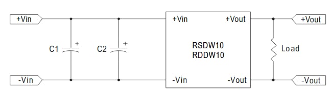 アプリケーション回路図 - MEAN WELL RSDW10 & RDDW10 DC-DCコンバータ